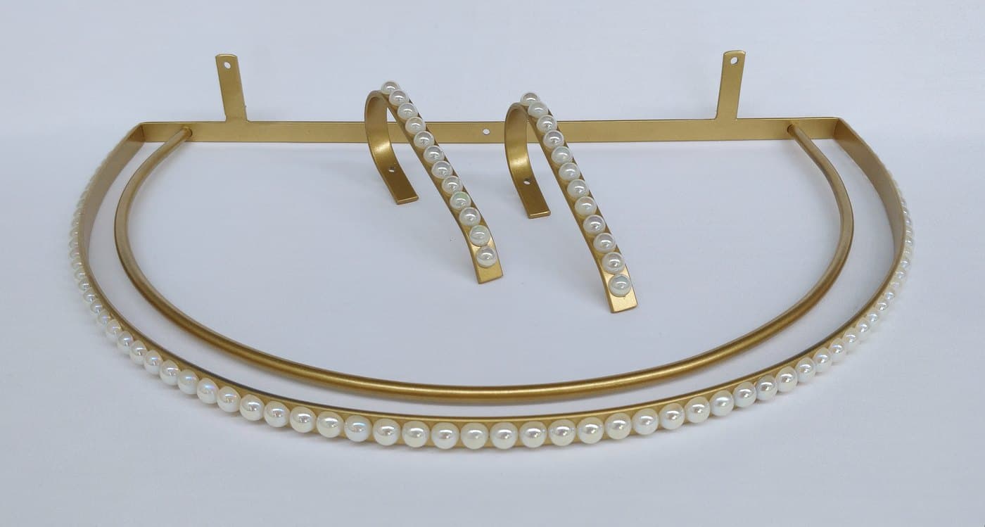 Dossel de Parede para Berço Fino Pérolas Dourado com Abraçadeiras — imagem 3