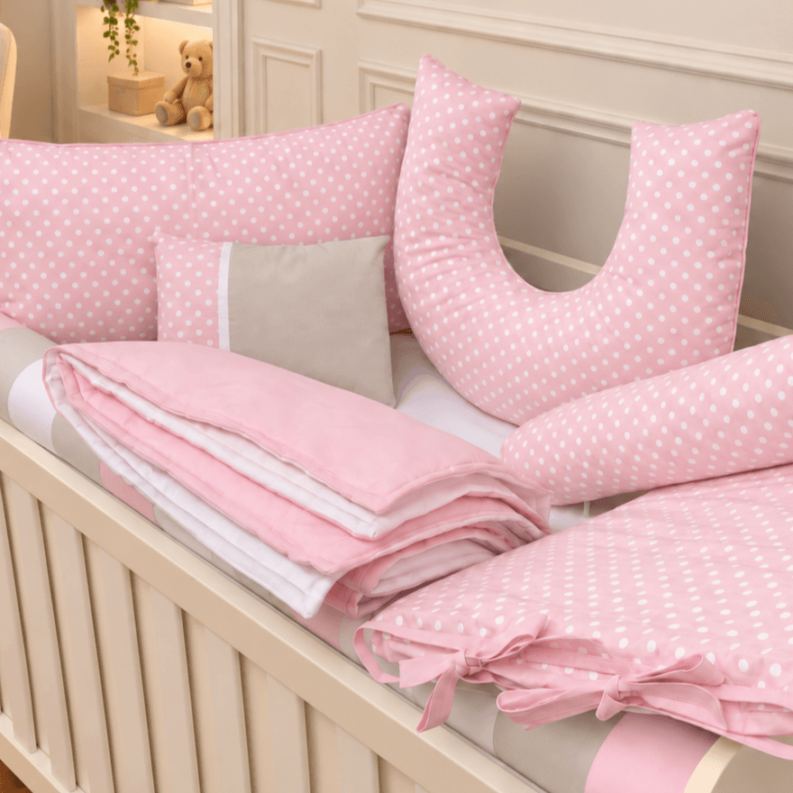 Kit Protetor de Berço Poá 100% Algodão 9 peças - Rosa — imagem 3