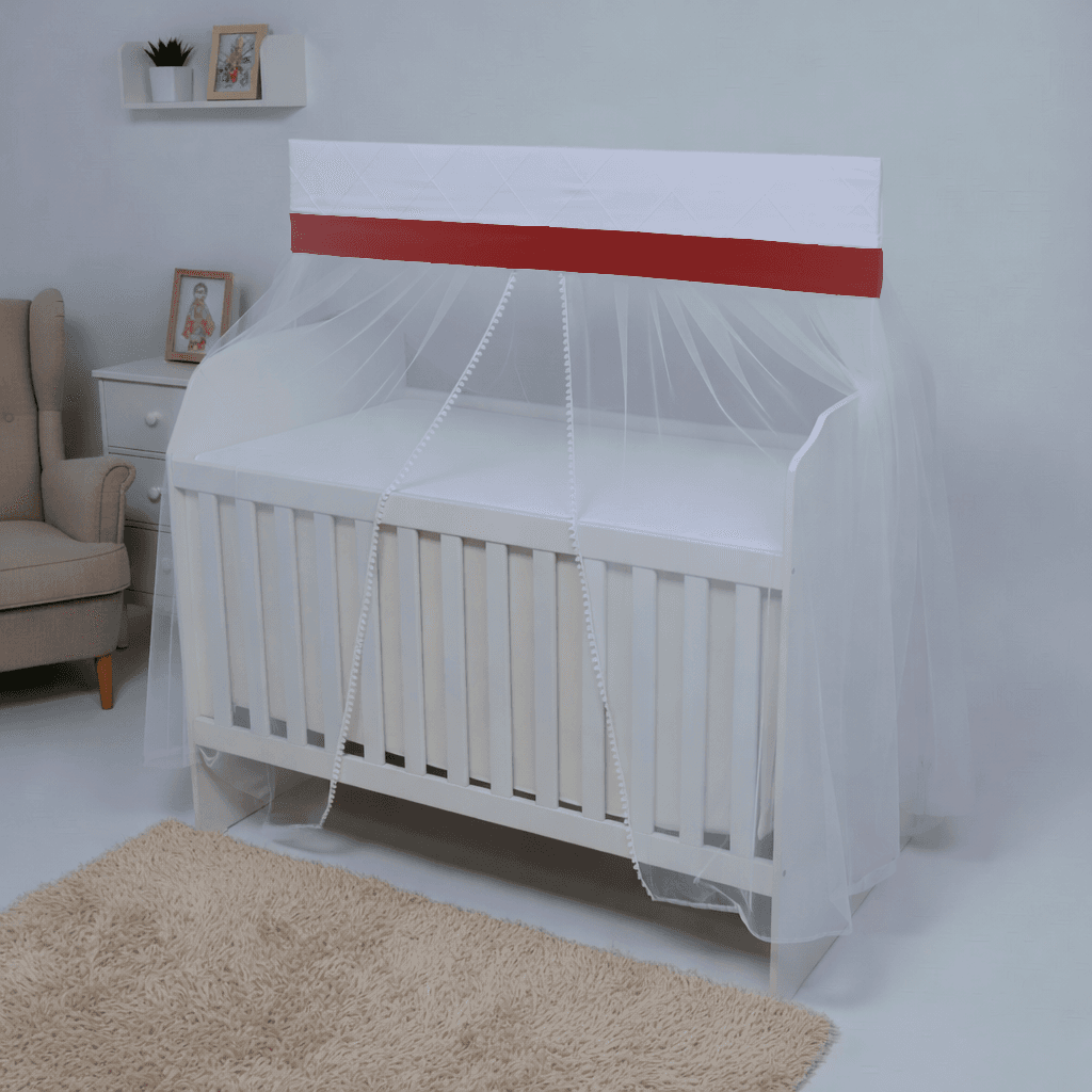 Mosquiteiro para Berço com Bandô 100% Algodão e Renda Pompom - Vermelho