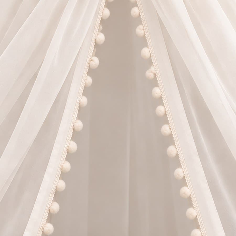 Cortinado para Dossel de Parede Voil Palha com Renda Pompom — imagem 3