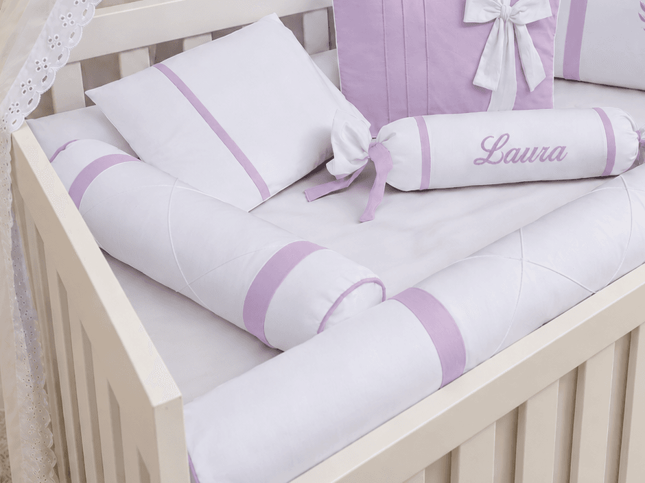 Kit Berço Menina Branco e Lilás 100% Algodão 7 Peças — imagem 2