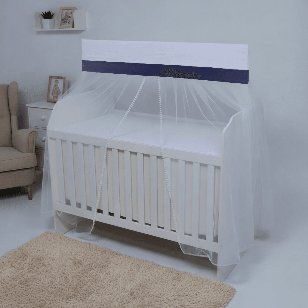 Mosquiteiro para Berço com Bandô 100% Algodão e Renda Pompom - Marinho