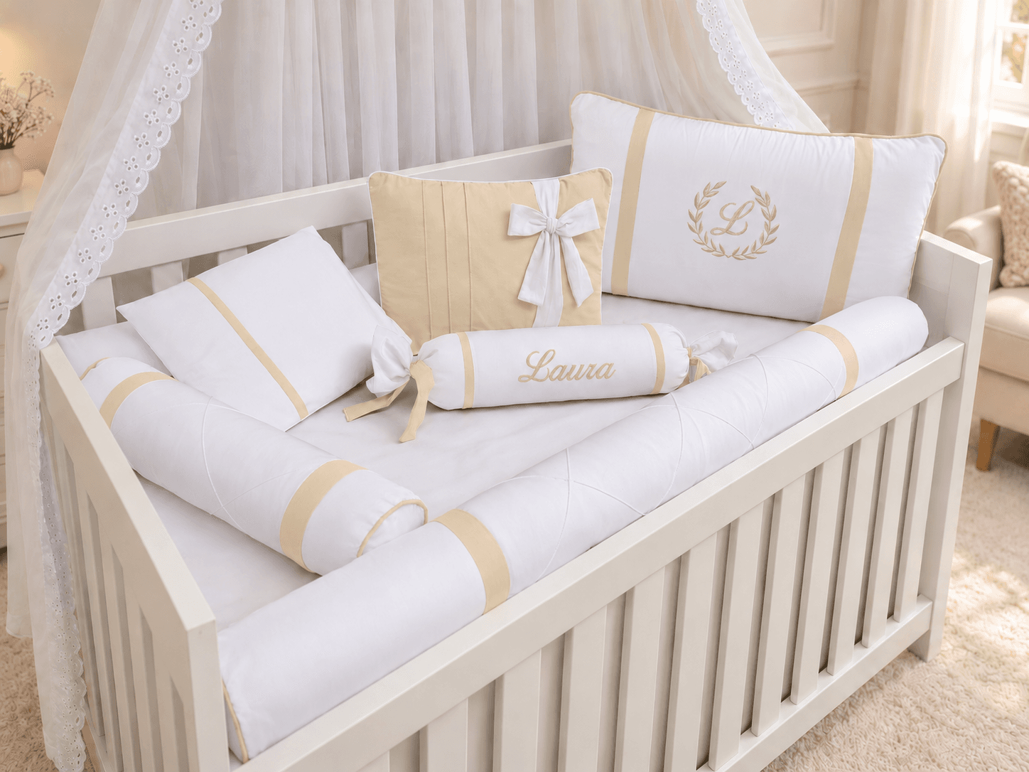 Kit Berço Menina 7 Peças 100% Algodão Palha