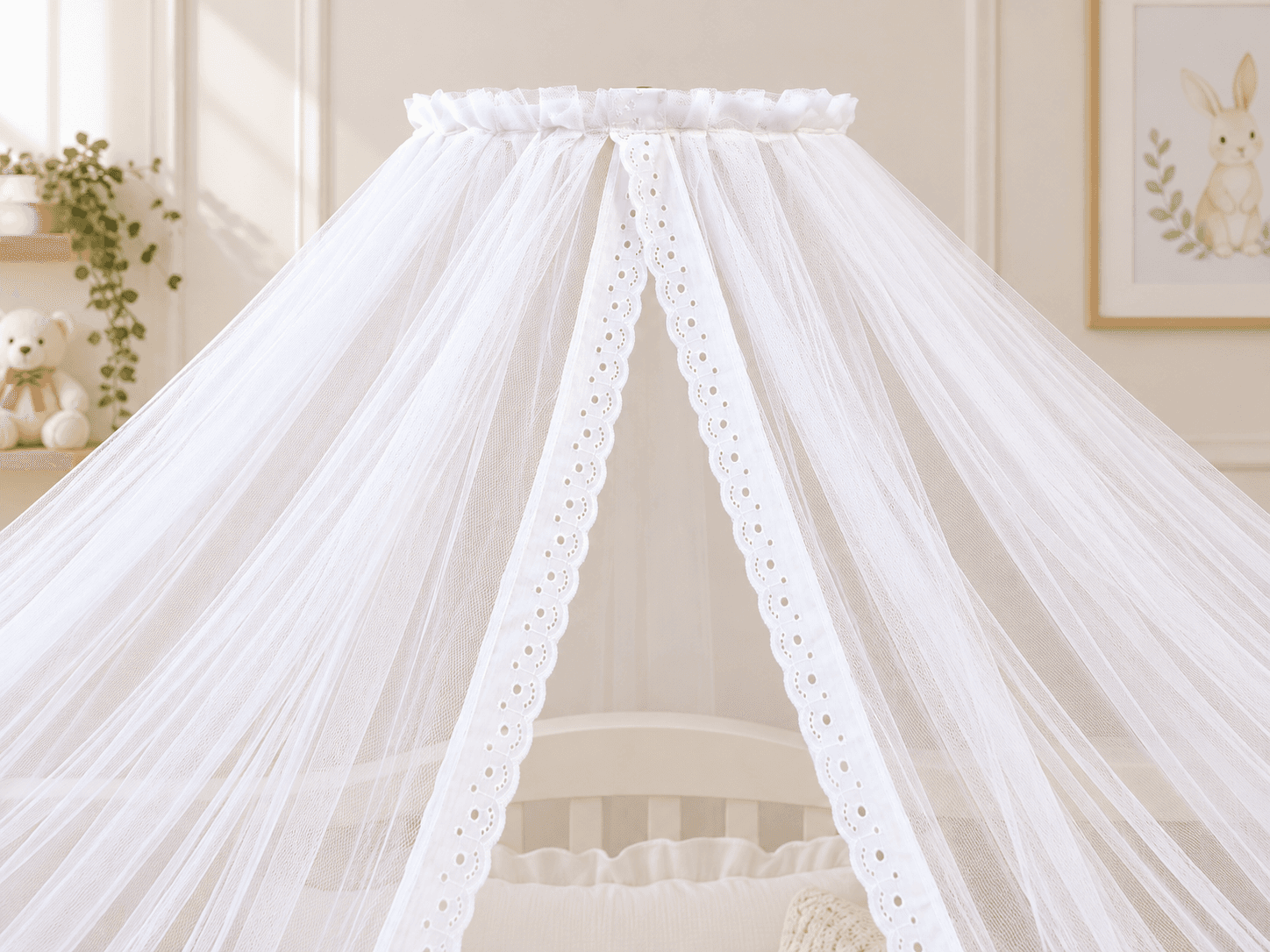Cortinado para Dossel de Parede em Tule Filó com Renda de Algodão