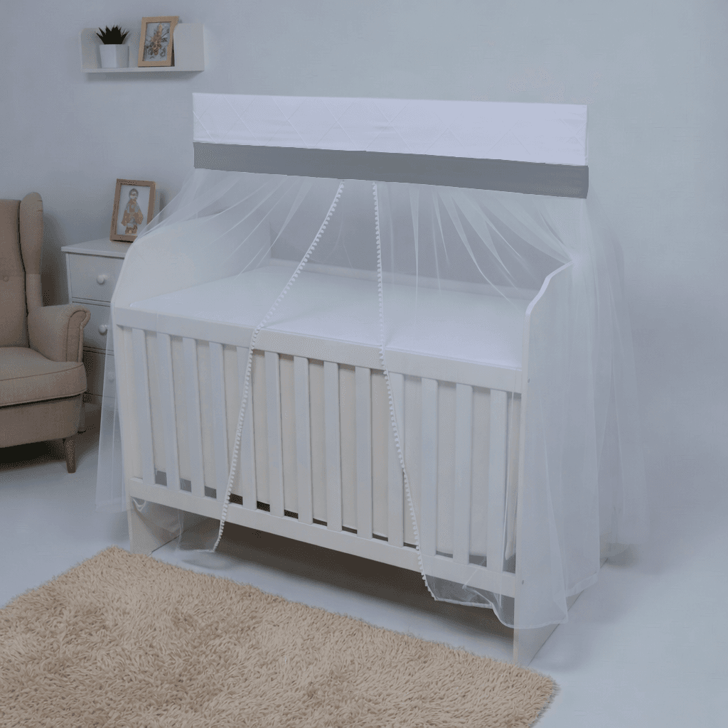 Mosquiteiro para Berço com Bandô 100% Algodão e Renda Pompom - Chumbo