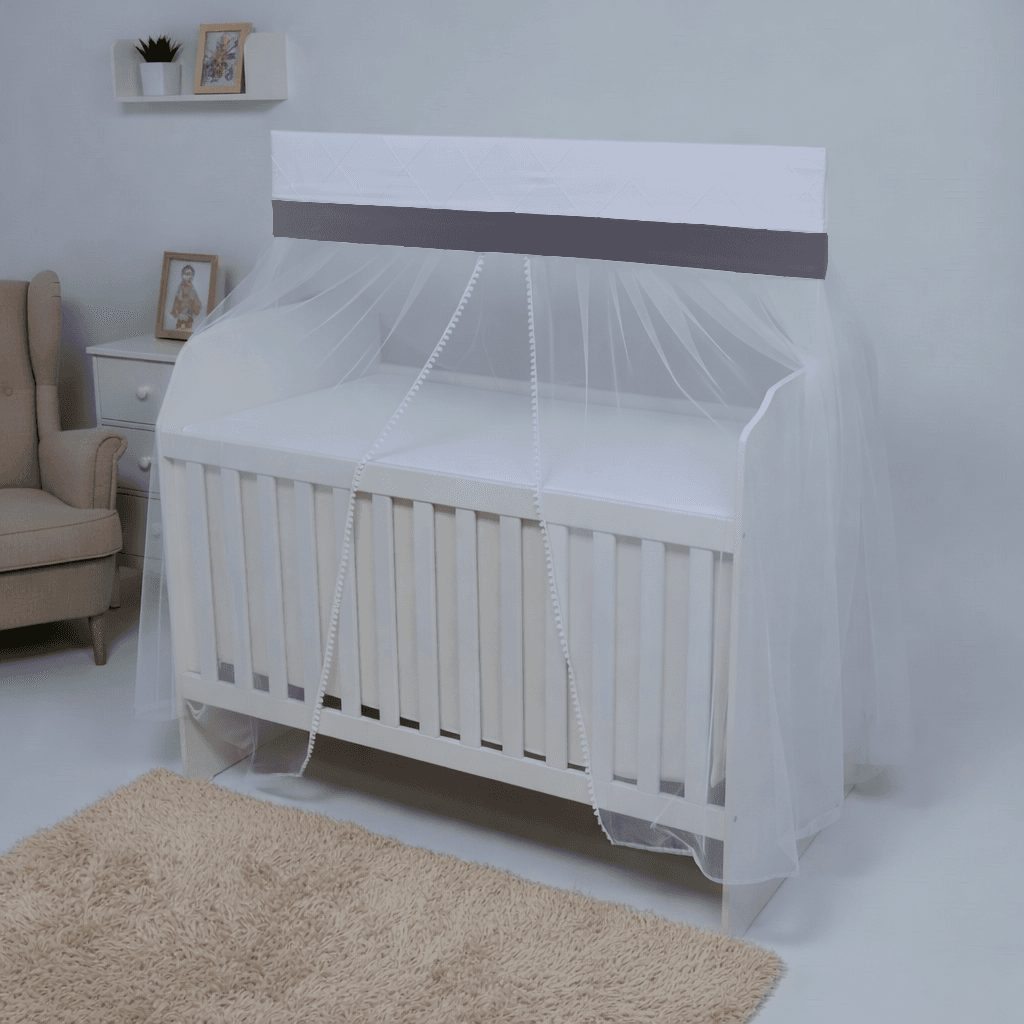 Mosquiteiro para Berço com Bandô 100% Algodão e Renda Pompom - Cinza Malva