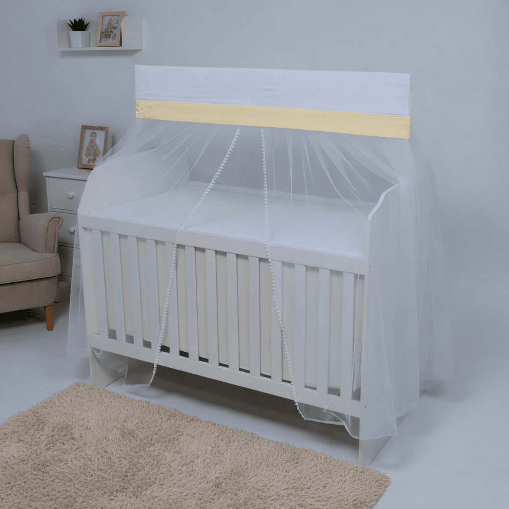 Mosquiteiro para Berço com Bandô 100% Algodão e Renda Pompom - Amarelo