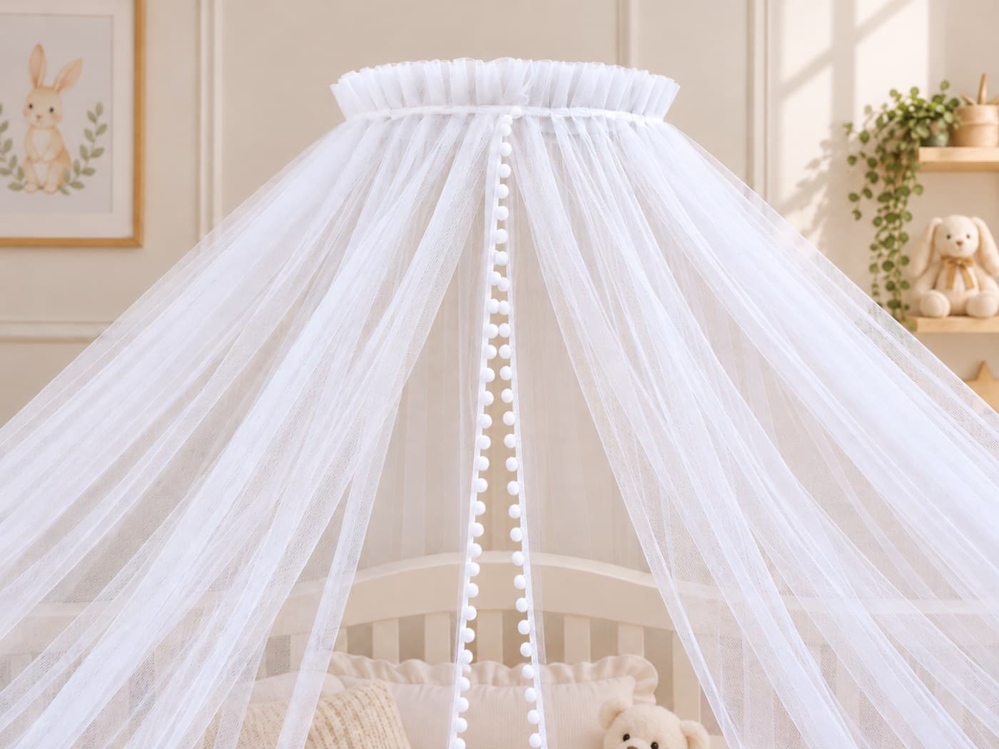 Cortinado para Dossel de Parede em Tule Filó com Renda Pompom — imagem 2
