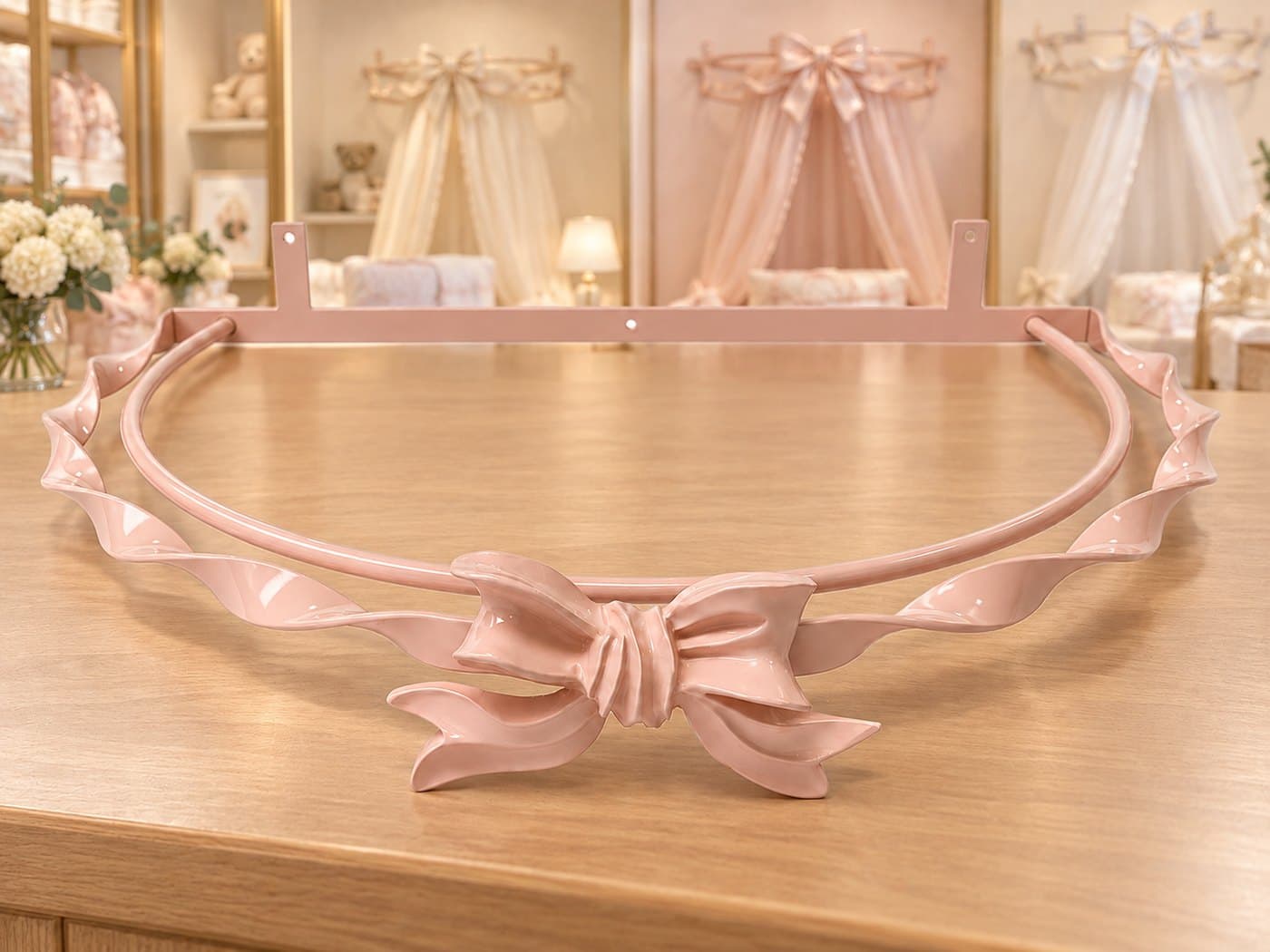 Dossel de Parede para Berço Torcido Rosa com Laço