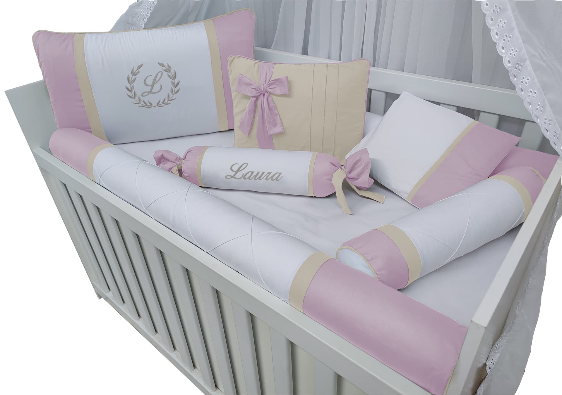 Kit Berço Menina 100% Algodão Rosa com Palha — imagem 3