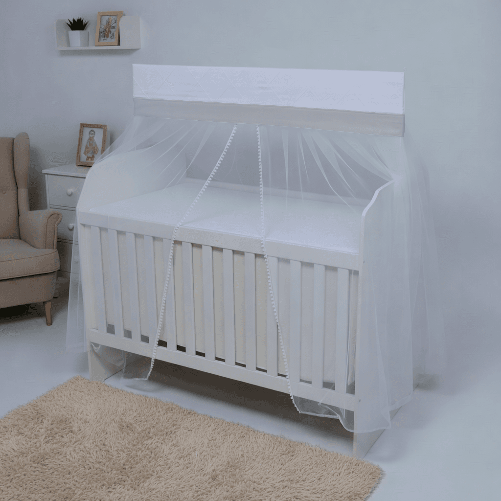 Mosquiteiro para Berço com Bandô 100% Algodão e Renda Pompom - Cinza