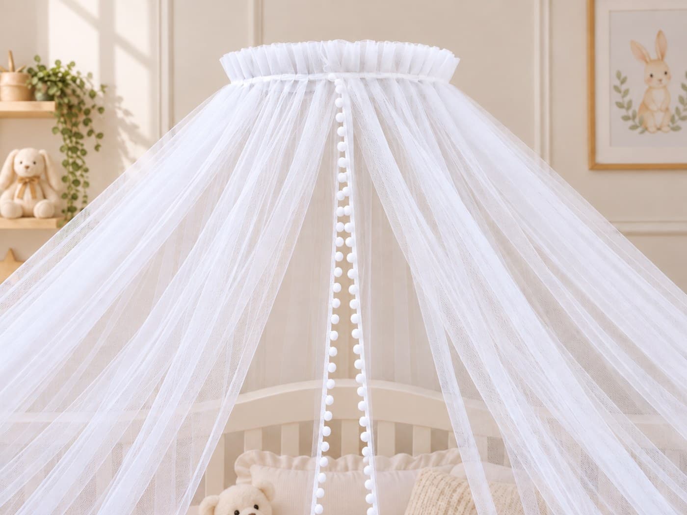 Cortinado para Dossel de Parede em Tule Filó com Renda Pompom