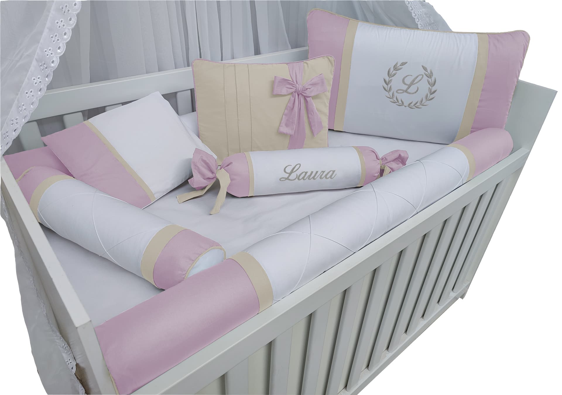 Kit Berço Menina 100% Algodão Rosa com Palha — imagem 4