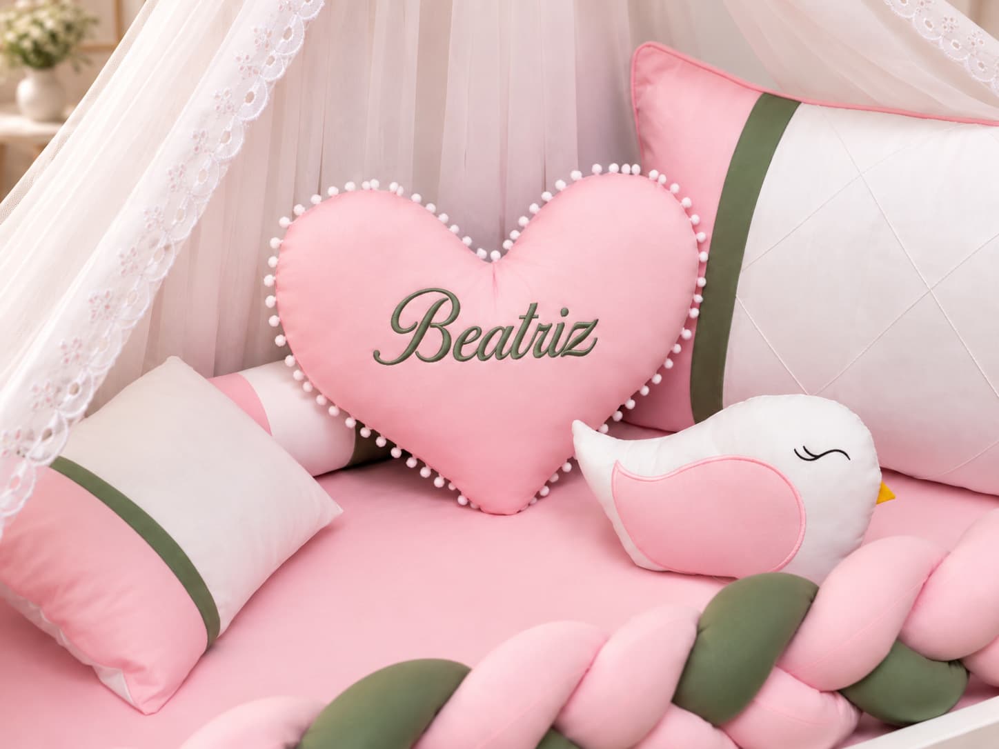 Kit Berço Trança Menina Rosa — detalhe 2