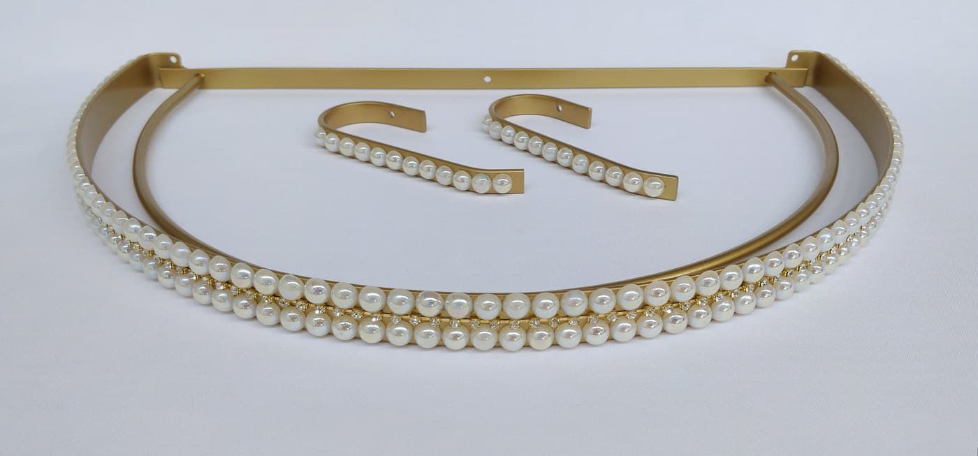 Dossel de Parede para Berço Dupla Pérolas Dourado com Abraçadeiras — imagem 3