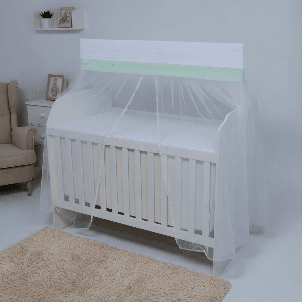 Mosquiteiro para Berço com Bandô 100% Algodão e Renda Pompom - Verde Bebê