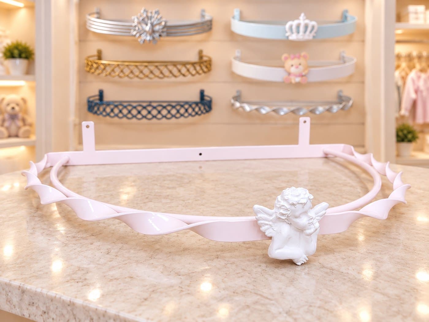 Dossel de Parede para Berço Torcido Rosa com Anjinho
