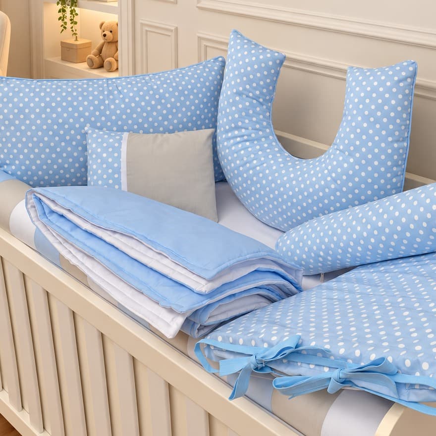 Kit Protetor de Berço Poá 100% Algodão 9 peças - Azul — imagem 3