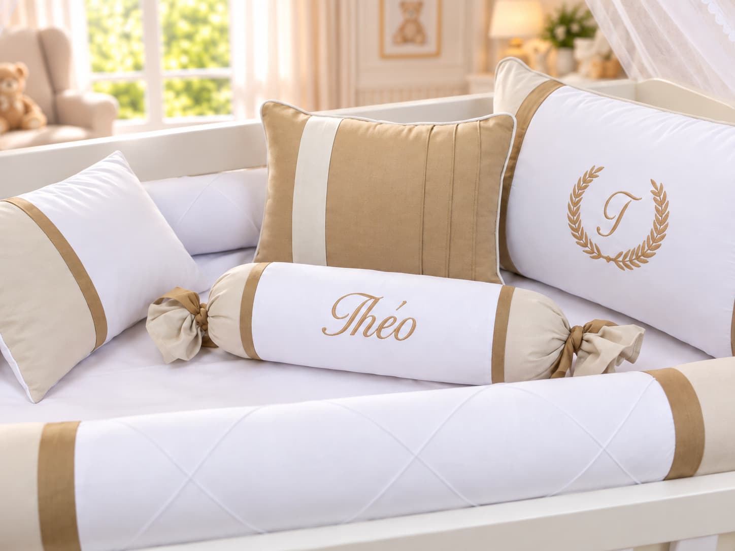 Kit Berço Menino 7 Peças Branco, Palha e Ocre — detalhe 2