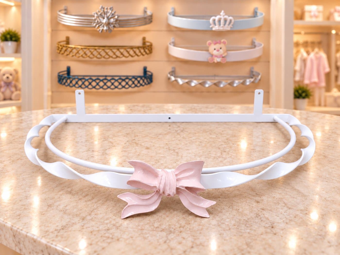 Dossel de Parede para Berço Torcido Branco com Laço Rosa