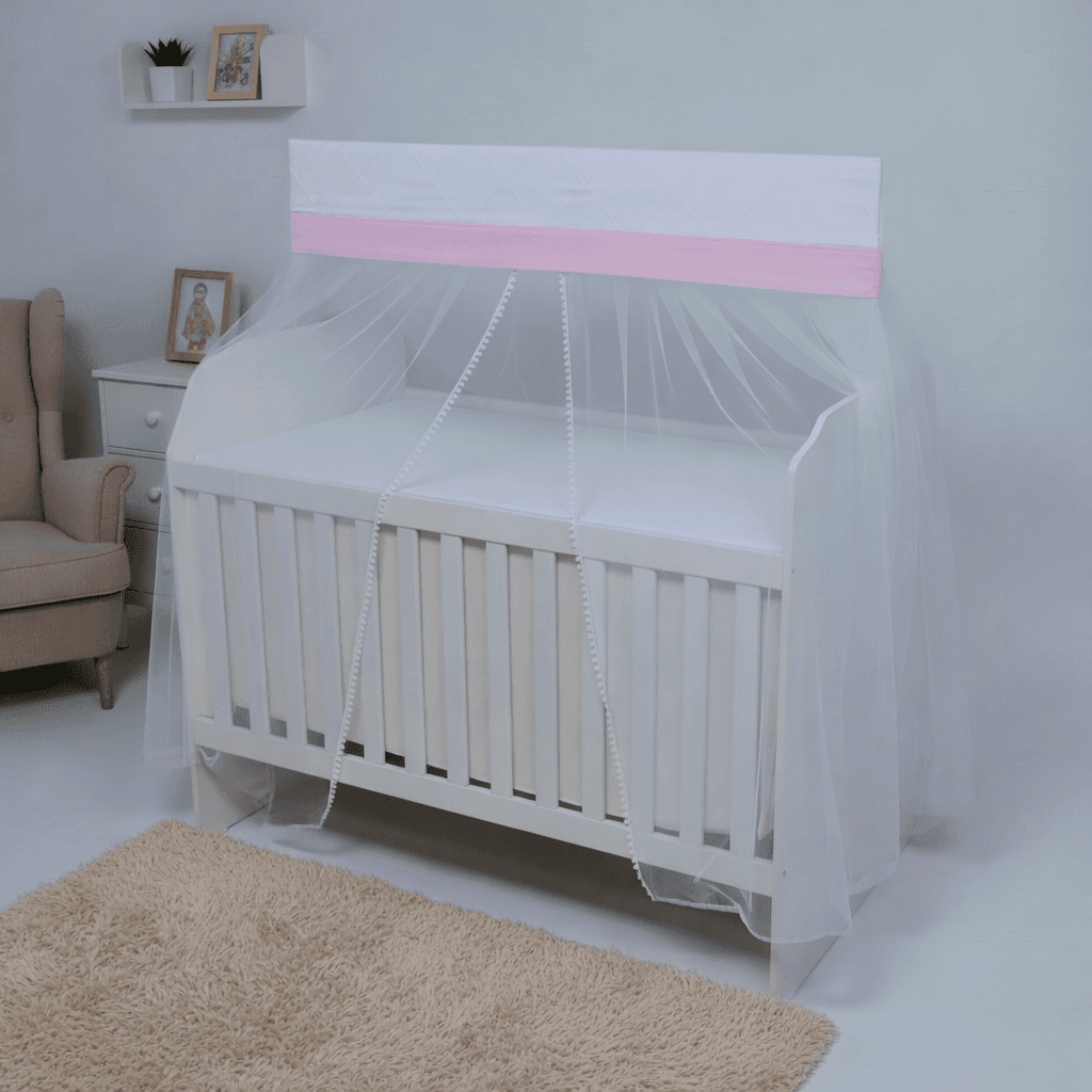 Mosquiteiro para Berço com Bandô 100% Algodão e Renda Pompom - Rosa