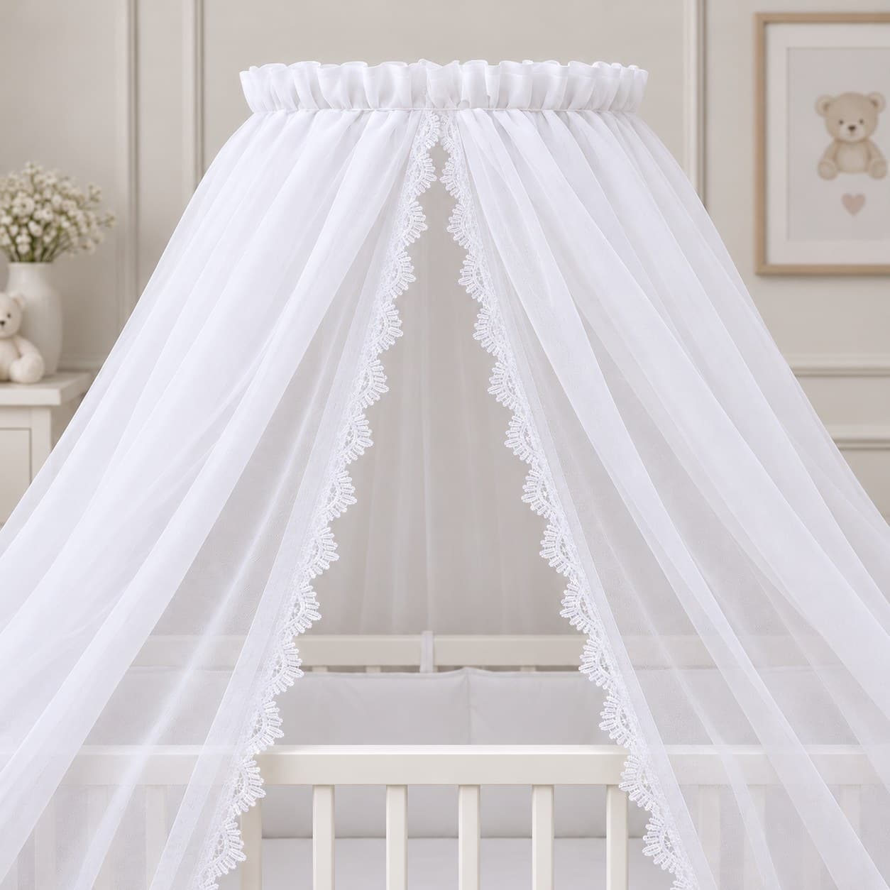 Cortinado para Dossel de Parede Voil Branco com Renda Guipir Larga — foto 2