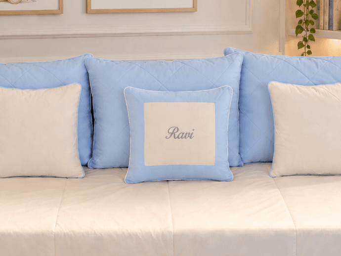 Kit Cama Babá 9 Peças Azul e Palha Personalizado com Nome - detalhe 1
