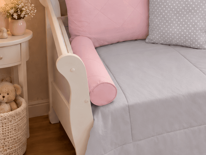 Kit Cama Babá 9 Peças Cinza Poá e Rosa Personalizado com Nome - detalhe 2