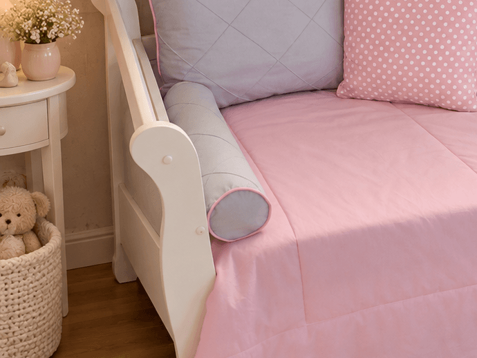 Kit Cama Babá 9 Peças Rosa e Cinza Poá Personalizado com Nome - detalhe 2