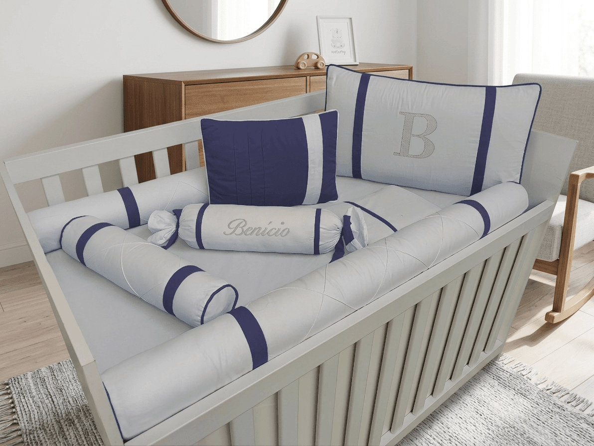 Kit Berço Azul Marinho e Nuvem, detalhe do conjunto