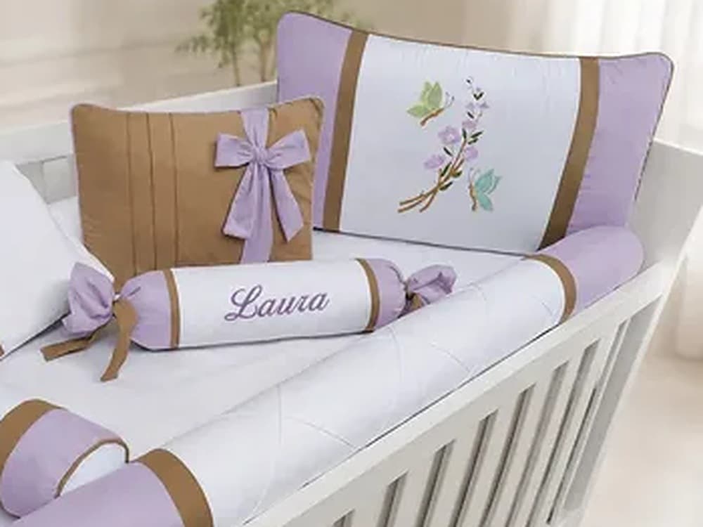 Kit Berço 7 Peças Borboletas Bordado Nome Personalizado — detalhe 1