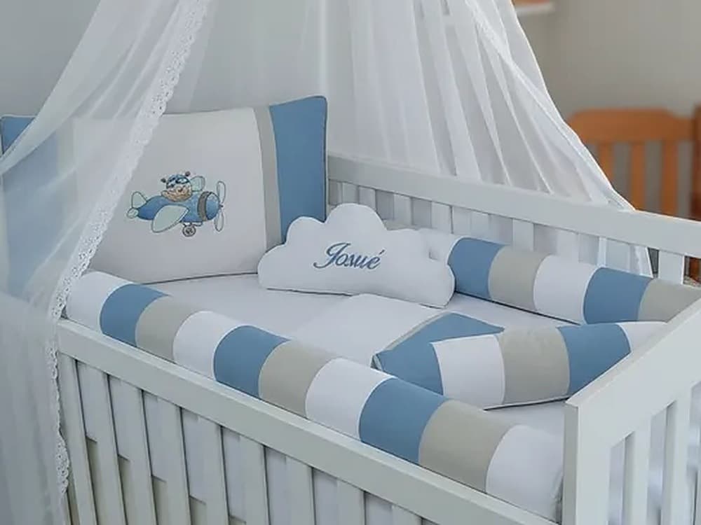 Kit Berço Azul Bebê Aviador Personalizado 7 Peças — detalhe 1