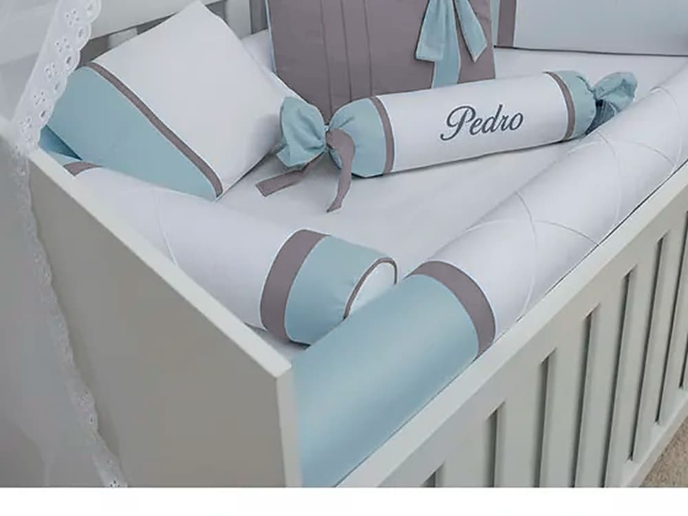 Kit Berço Azul Bebê e Cinza Personalizado 7 Peças — detalhe 2