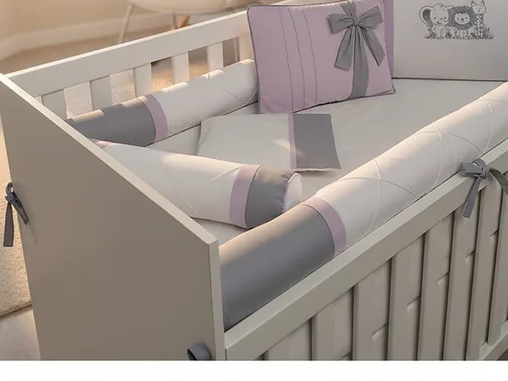 Kit Berço Cinza e Lilás Safari Personalizado 7 Peças — detalhe 2