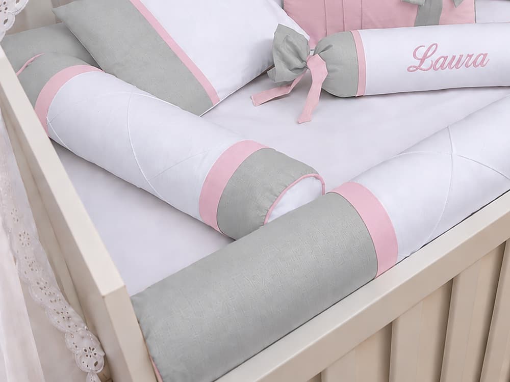 Kit Berço Menina 100% Algodão Cinza com Rosa — detalhe 2