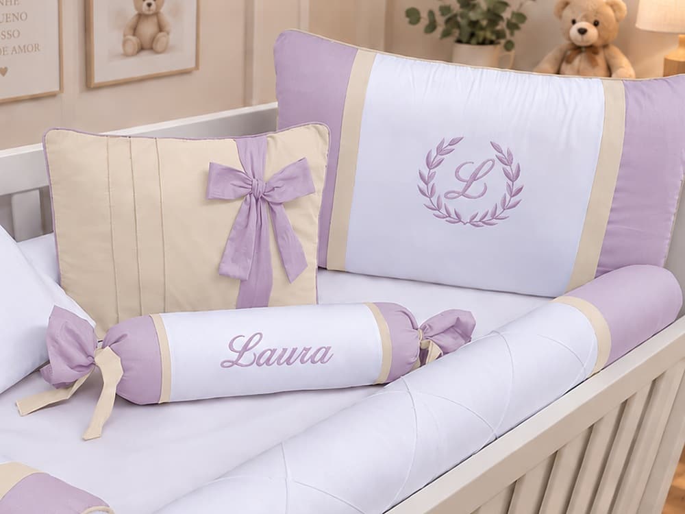 Kit Berço Menina 100% Algodão Lilás com Palha — detalhe 1