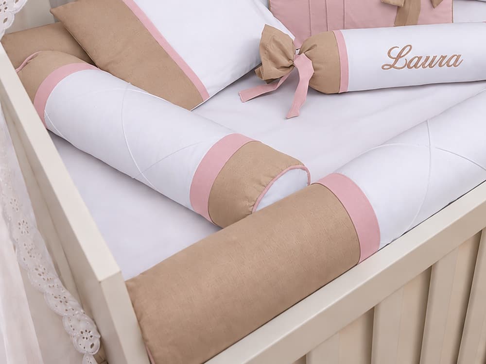 Kit Berço Menina 100% Algodão Ocre com Rosa — detalhe 2
