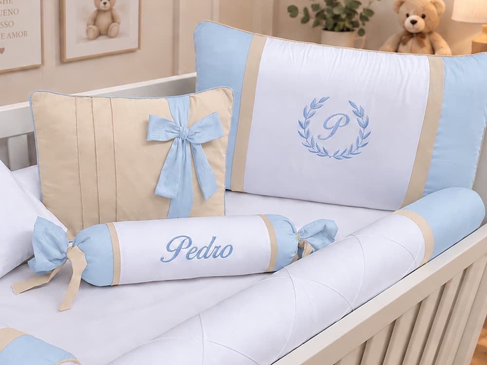 Kit Berço Menino 100% Algodão Azul com Palha — detalhe 1