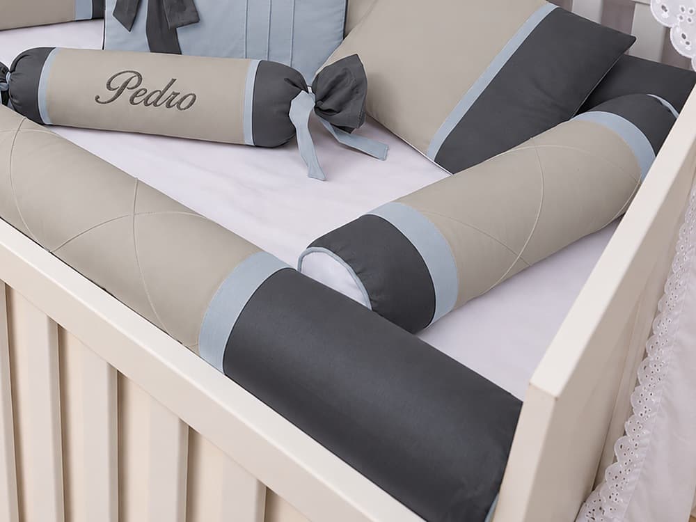 Kit Berço Menino 100% Algodão Chumbo com Azul Bebê — detalhe 2