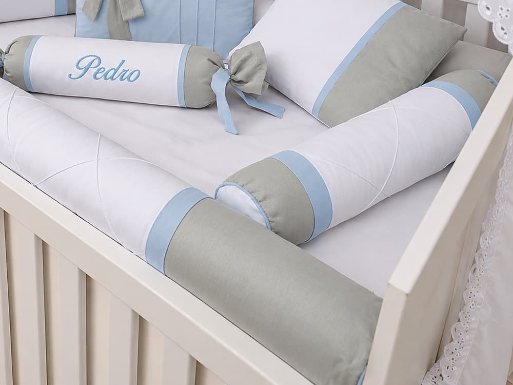 Kit Berço Menino 100% Algodão Cinza com Azul Bebê — detalhe 2