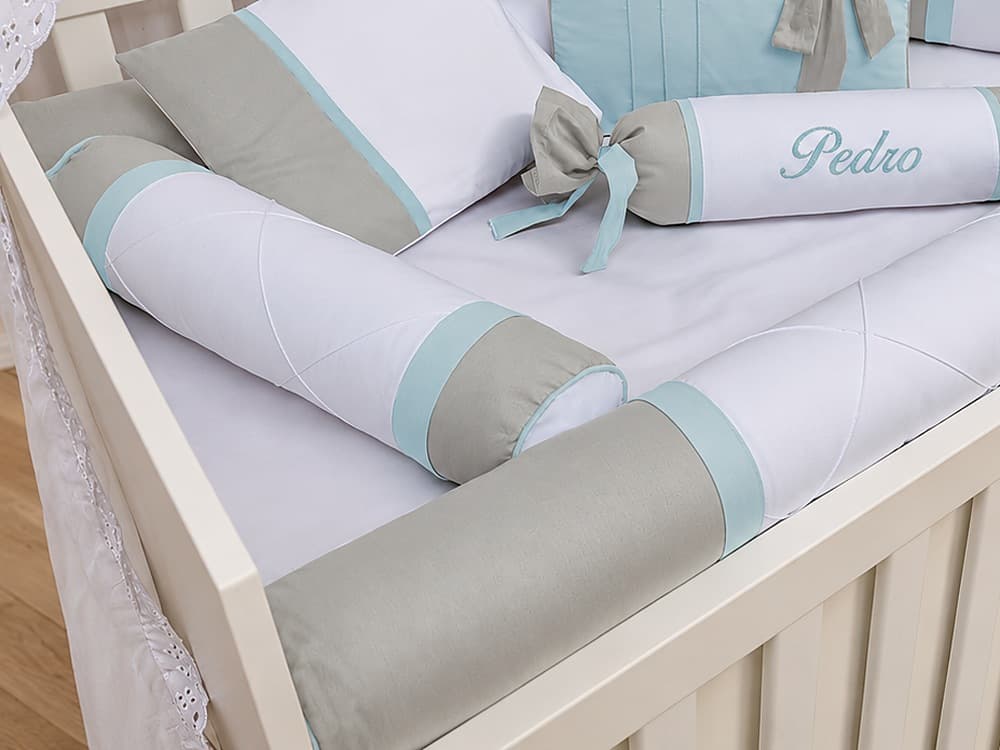 Kit Berço Menino 100% Algodão Cinza com Verde Bebê — detalhe 2