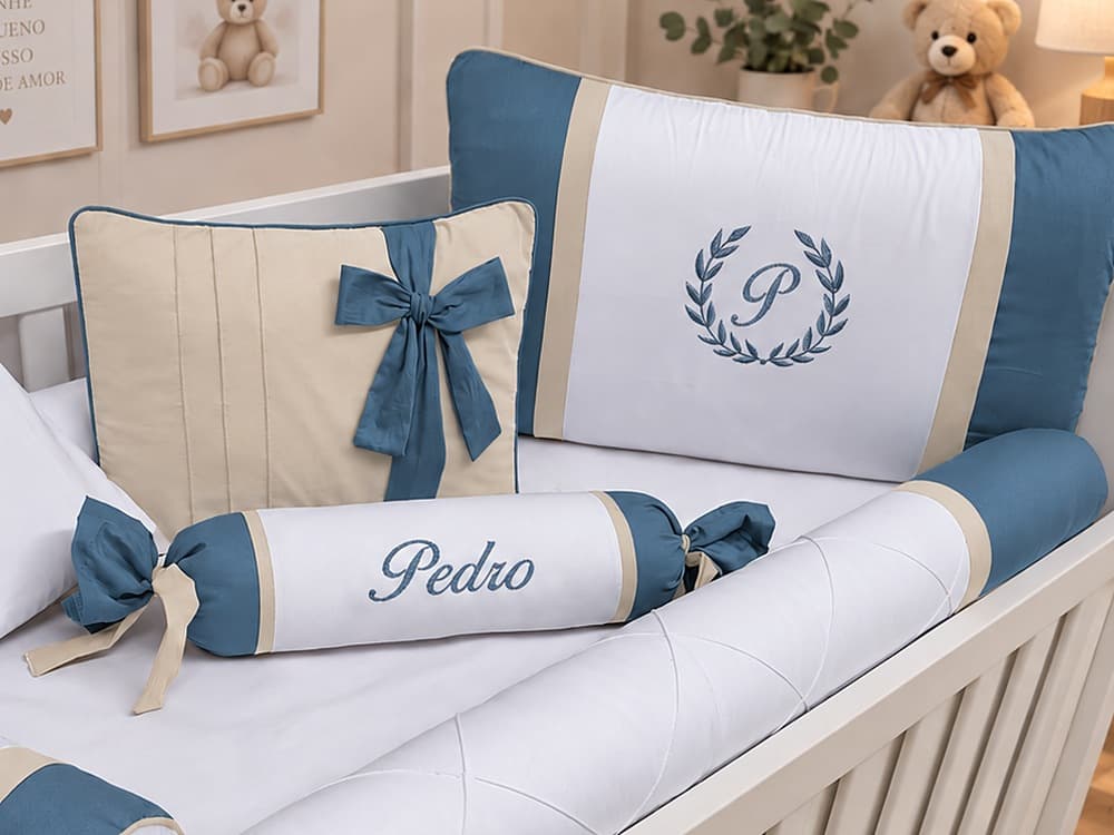 Kit Berço Menino 100% Algodão Jeans com Palha — detalhe 1