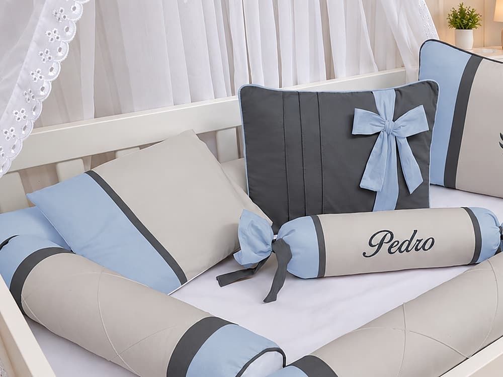 Kit Berço Menino 100% Algodão Marinho com Azul Bebê — detalhe 1