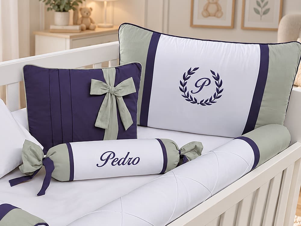 Kit Berço Menino 100% Algodão Marinho com Cinza — detalhe 1