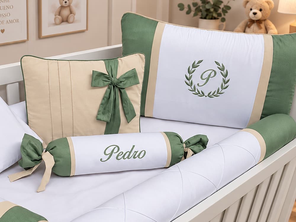 Kit Berço Menino 100% Algodão Oliva com Palha — detalhe 1