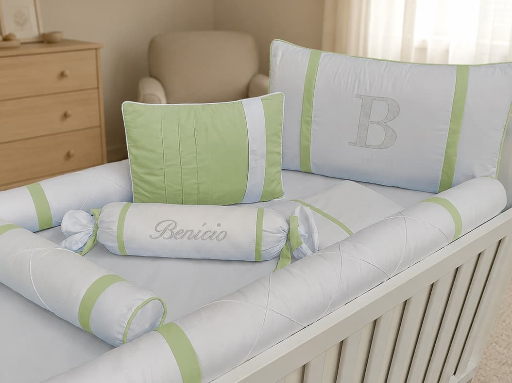 Kit Berço Verde Malva & Branco — detalhe 1