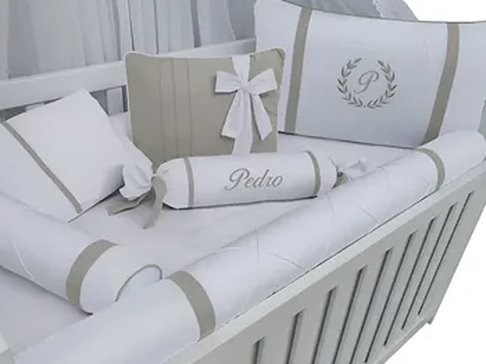 Kit Protetor De Berço Rolinho Cinza E Branco — detalhe 1