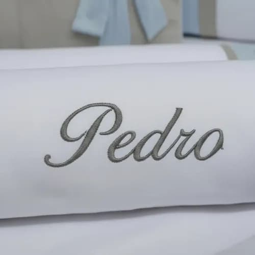 Kit Protetor De Berço Azul Claro Bordado Nome Azul Claro