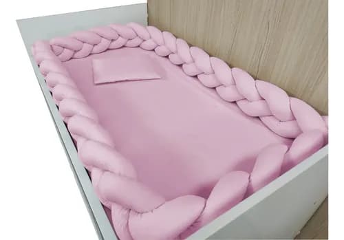 Protetor De Berço Trança Menina 100% Algodão Rosa