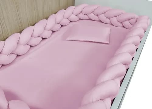 Protetor De Berço Trança Menina 100% Algodão Rosa